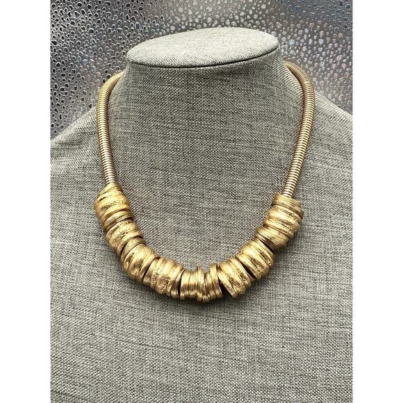 ZARA Necklace Gold Tone Chunky Statement with Rings 18” - Picture 1 of 10